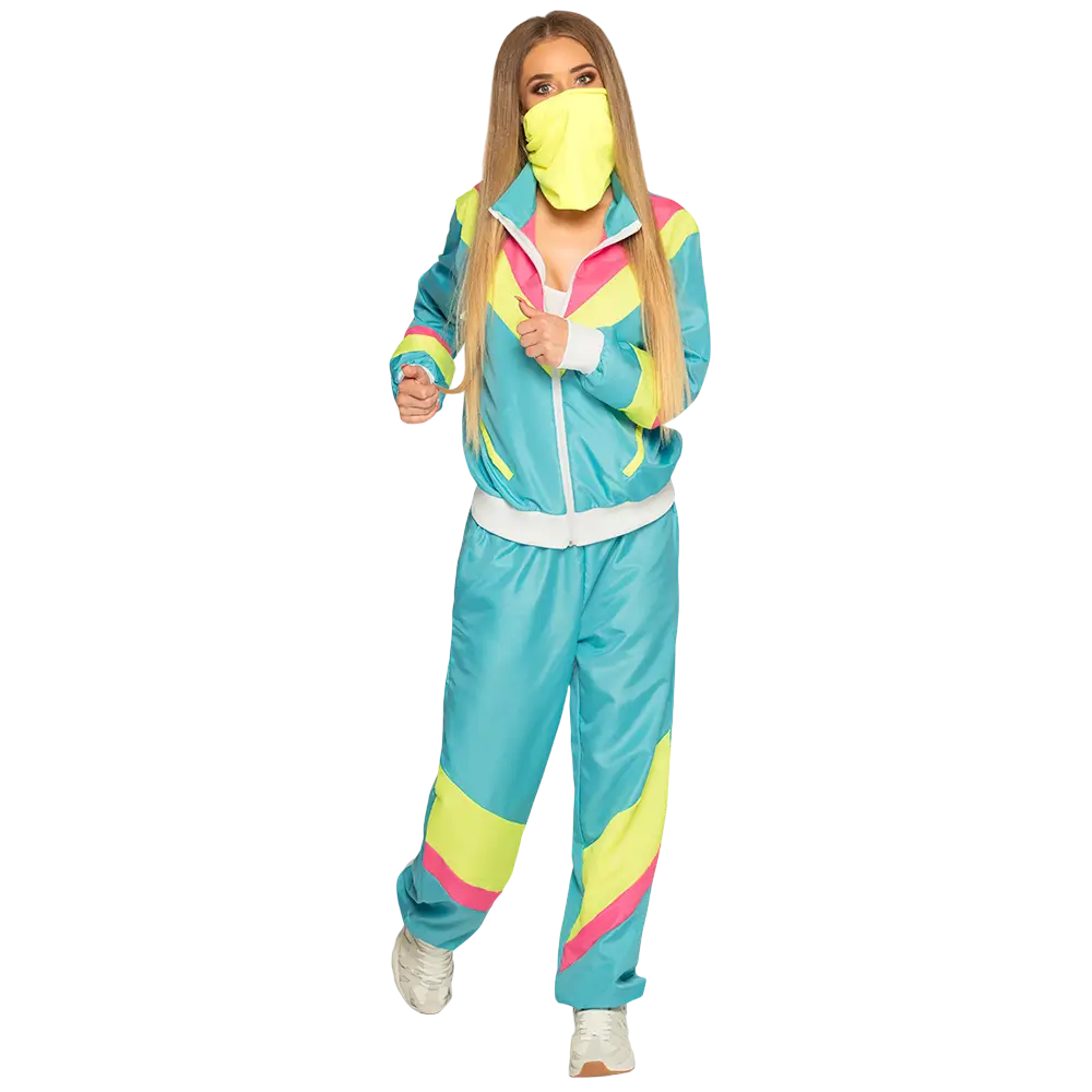 Dames neon blauw retro trainingspak - S