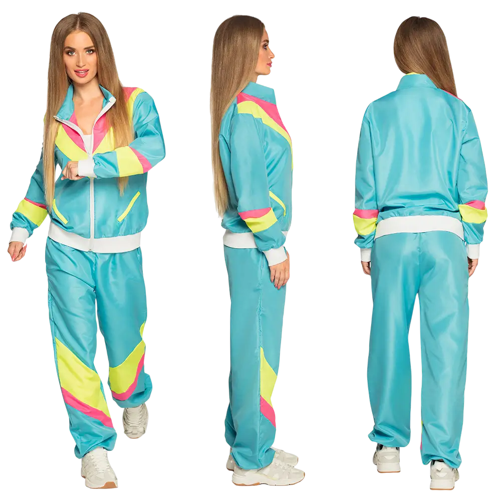 Dames neon blauw retro trainingspak - L