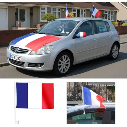 FRANKRIJK polyester auto vlag met stok 45 x 30 cm