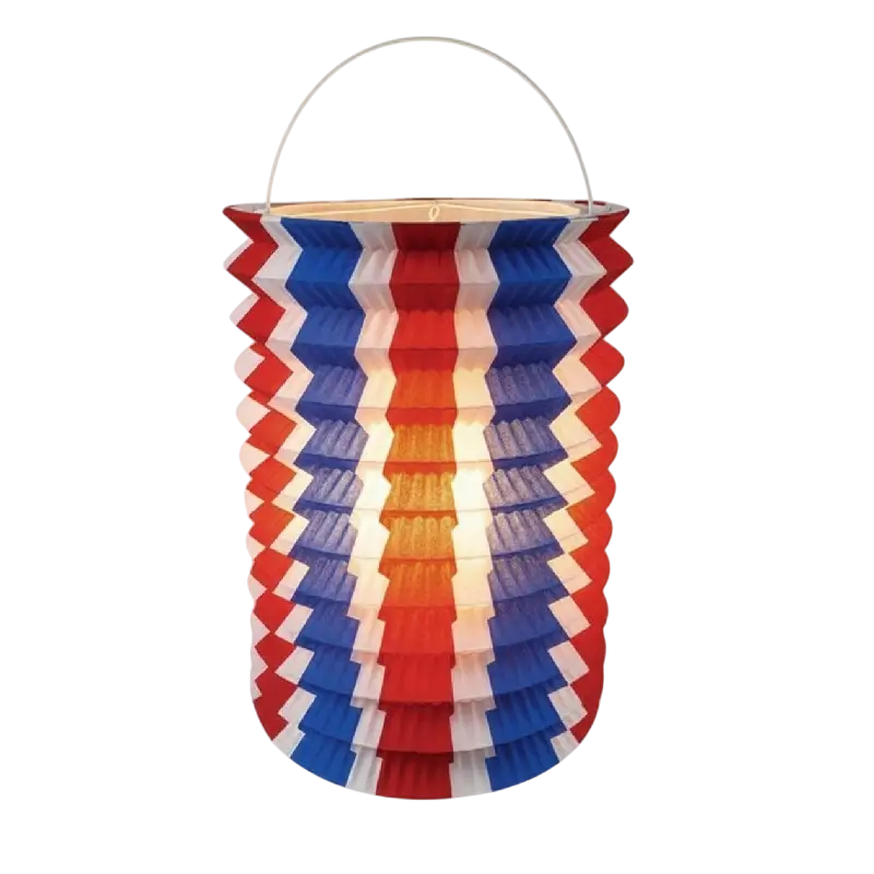 12 Blauw wit rode papieren driekleur lantaarns - 16 cm
