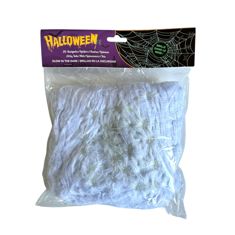 Spinnenweb 200g + 20 glow-in-the-dark spinnen