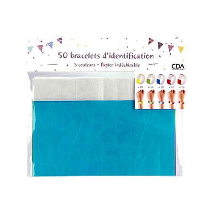 50 Identificatie polsbandjes van papier in verschillende kleuren - scheurvast