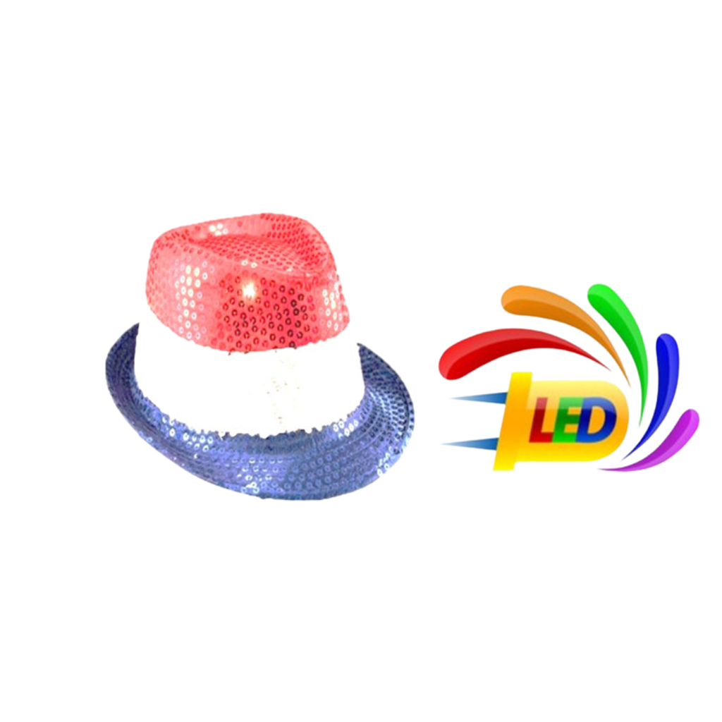 Blauw wit rood knipperende LED Pailletten hoed 3 LR44 batterijen inbegrepen