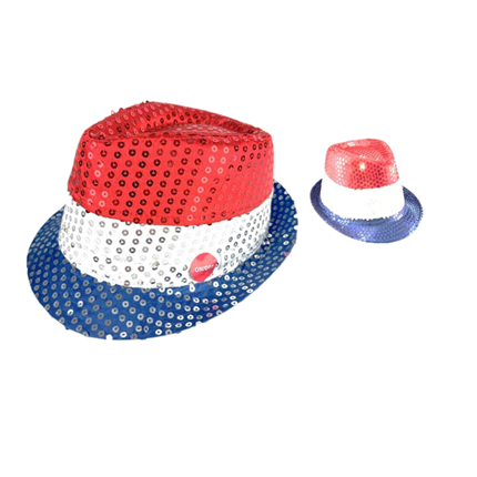 Blauw wit rood knipperende LED Pailletten hoed 3 LR44 batterijen inbegrepen