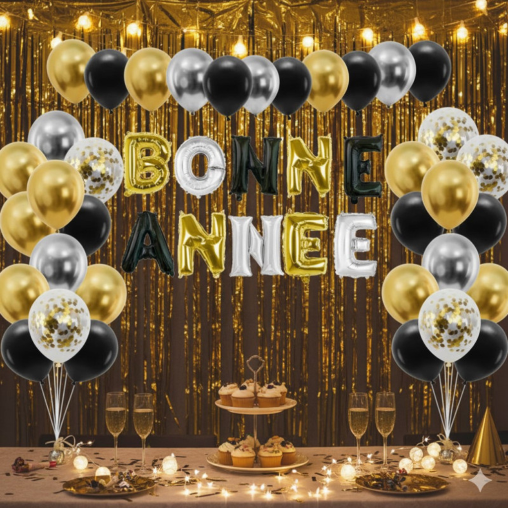 Nieuwjaarsdecoratieset 40 ballonnen 30 cm - 30 latex ballonnen + HAPPY NEW YEAR 30 cm