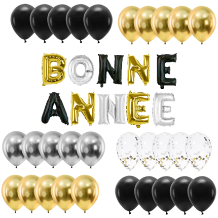 Nieuwjaarsdecoratieset 40 ballonnen 30 cm - 30 latex ballonnen + HAPPY NEW YEAR 30 cm