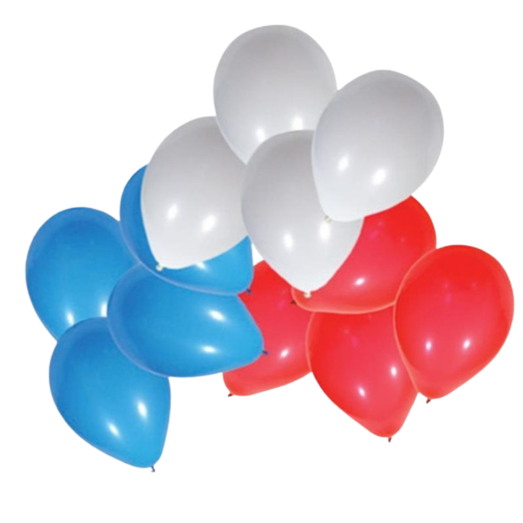 100 blauwe, witte en rode ballonnen 30 cm