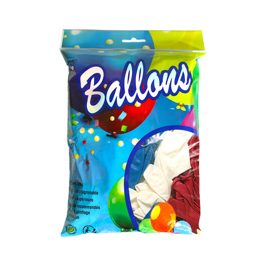 100 blauwe, witte en rode ballonnen 30 cm