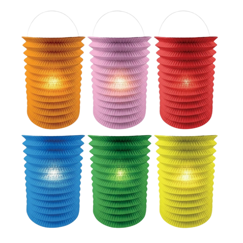 12 gekleurde papieren lampions - 16 cm