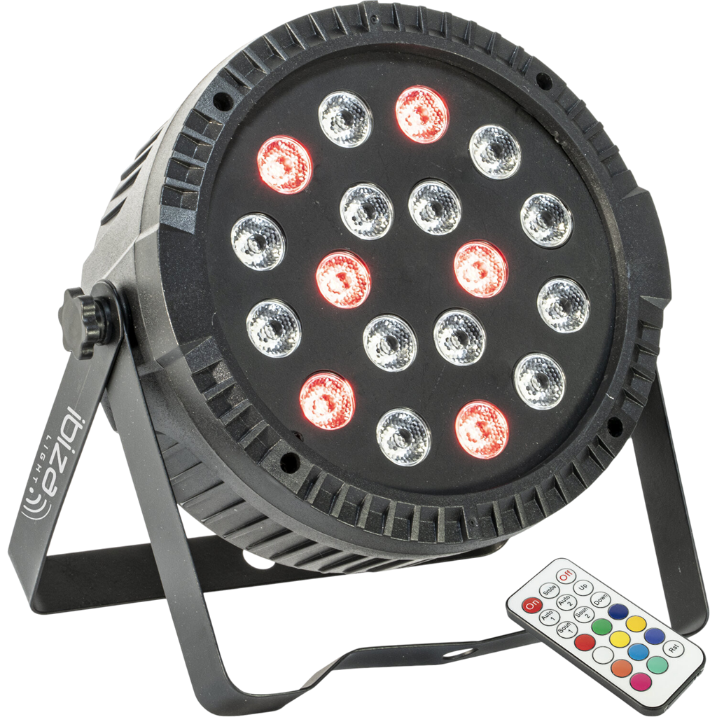 Projector PAR EXTRA-PLAT - 18 Leds RGB 1W (6 rood, 6 groen, 6 blauw) - Ibiza licht