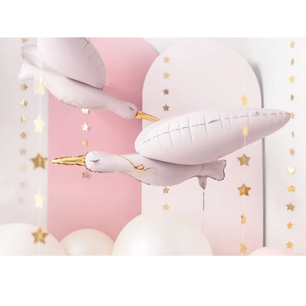 Aluminium ballon Cigogne, 103 x 60 cm, felroze