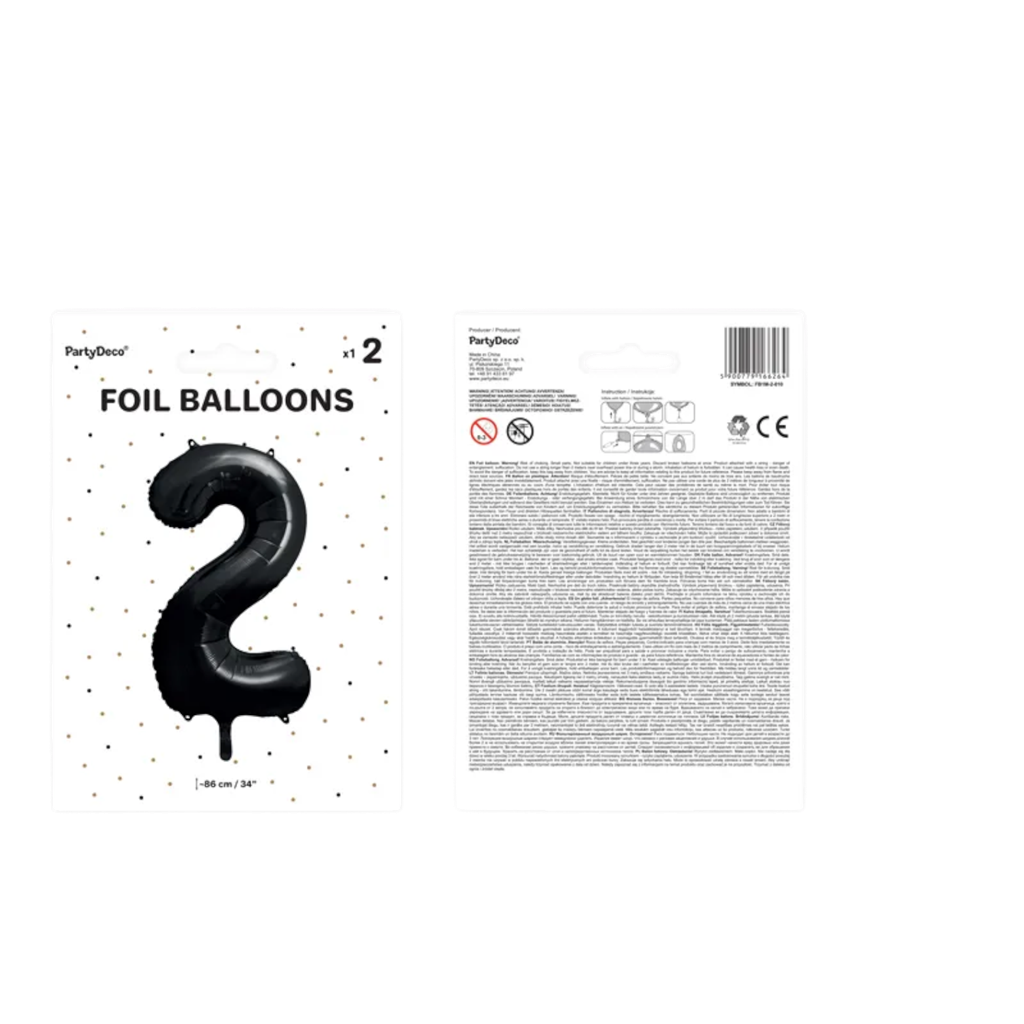 Ball Chiffre ''2'', aluminium, 86cm, zwart