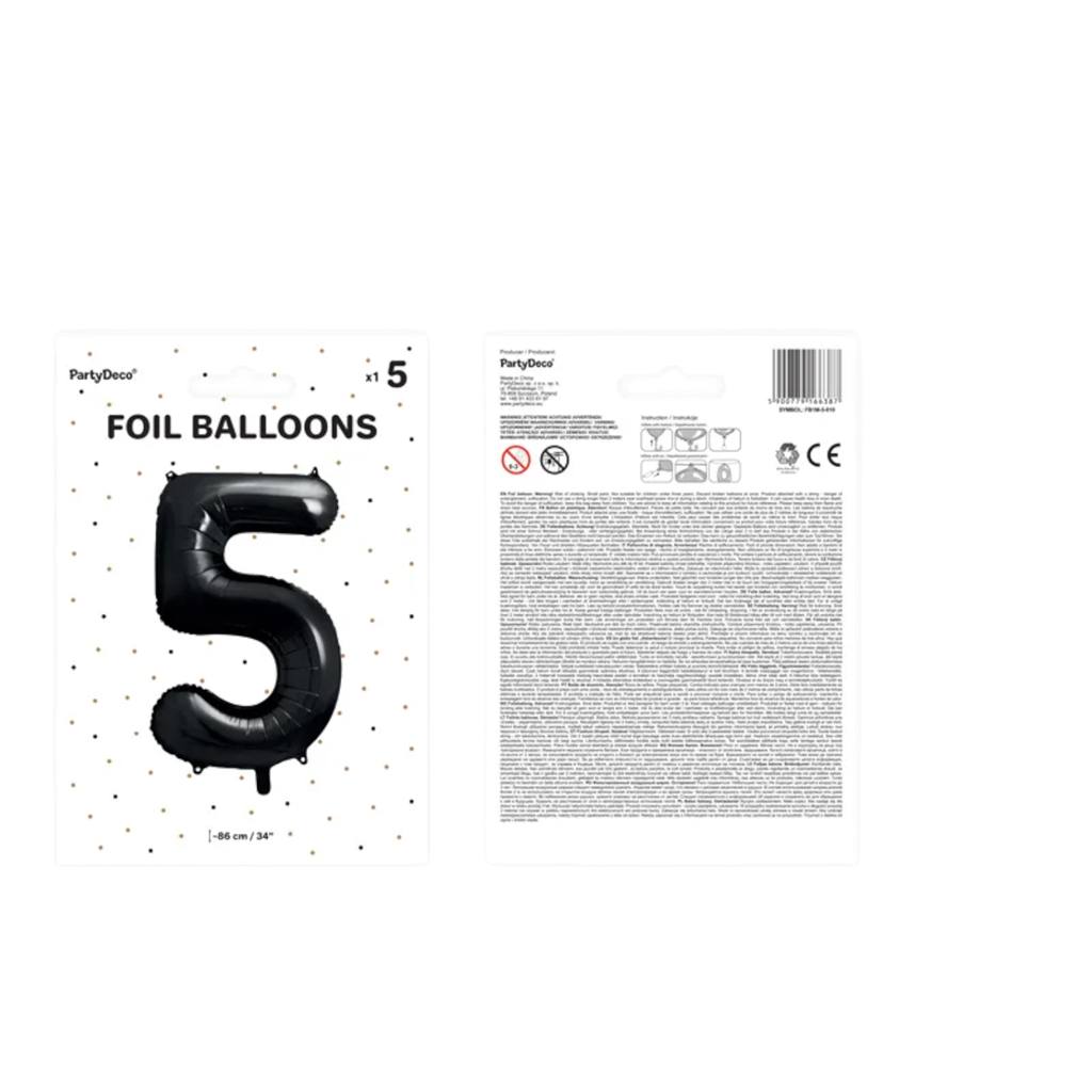 Ball Chiffre ''5'', aluminium, 86cm, zwart