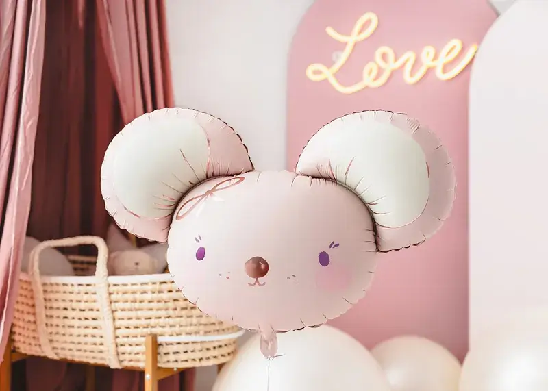 Aluminium ballon Muis, 96 x 64 cm, felroze