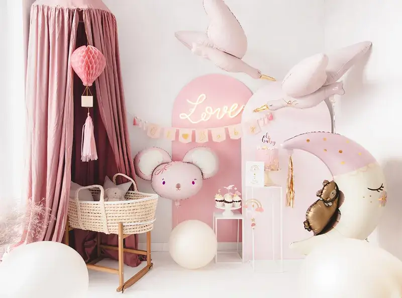 Aluminium ballon Muis, 96 x 64 cm, felroze