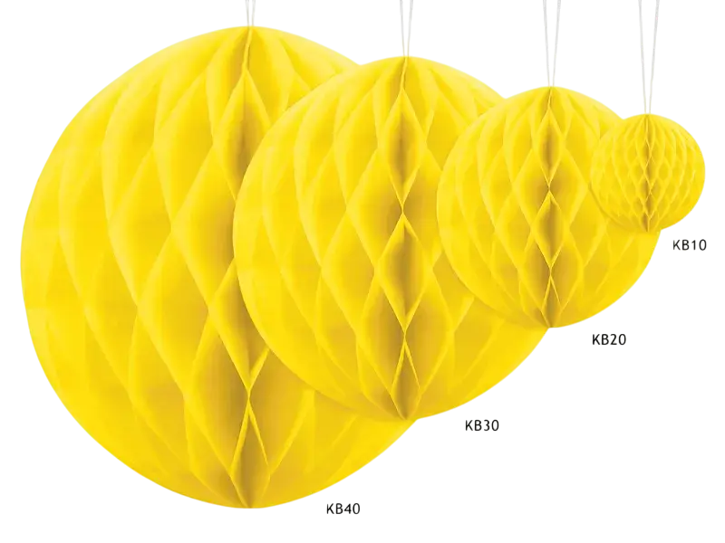 Papieren honingraatbal, geel, 20 cm