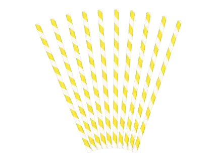 10 gele en witte gestreepte papieren rietjes