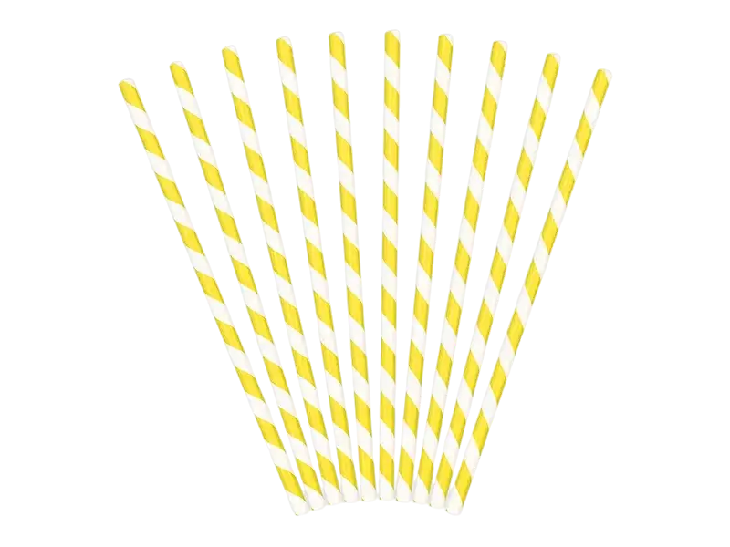 10 gele en witte gestreepte papieren rietjes