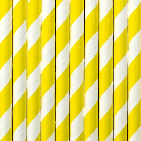 10 gele en witte gestreepte papieren rietjes
