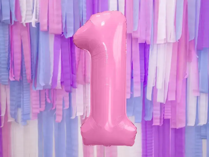 Bal Chiffre ''1'', aluminium, 86cm, lichtroze
