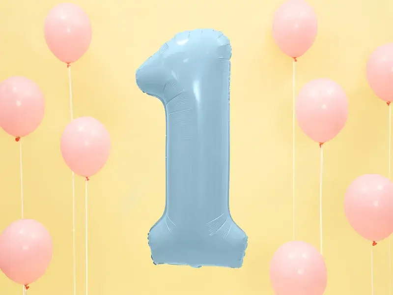 Bal Chiffre ''1'', aluminium, 86cm, lichtblauw