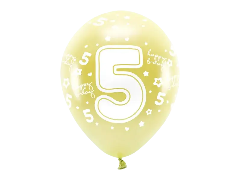 6 Eco 33 cm ballonnen, nummer ''5'', goud