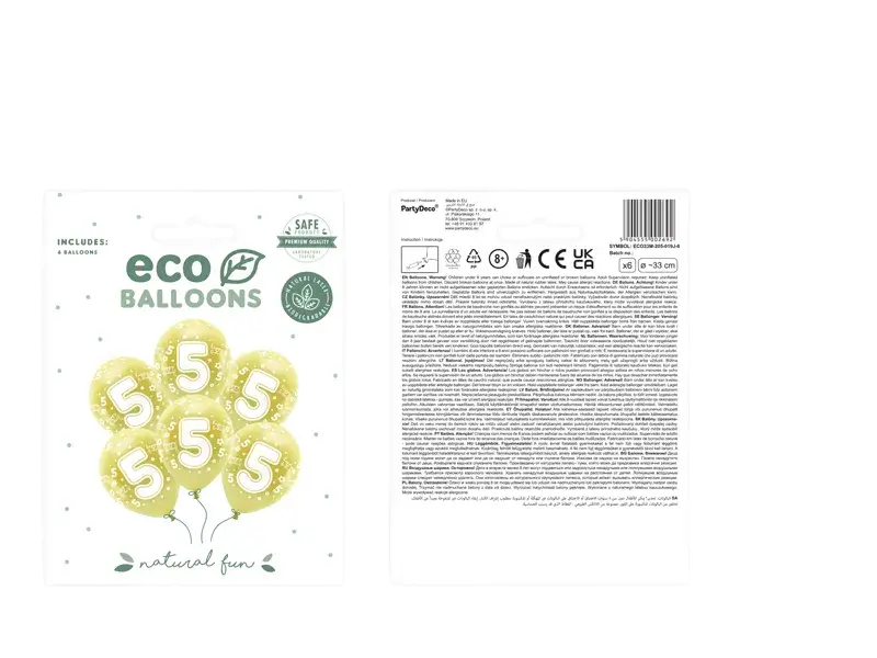6 Eco 33 cm ballonnen, nummer ''5'', goud