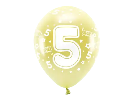 6 Eco 33 cm ballonnen, nummer ''5'', goud