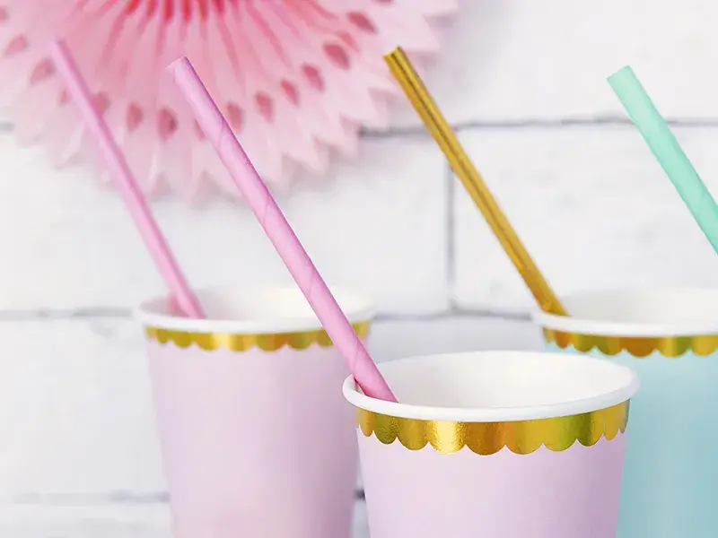 10 effen roze papieren rietjes