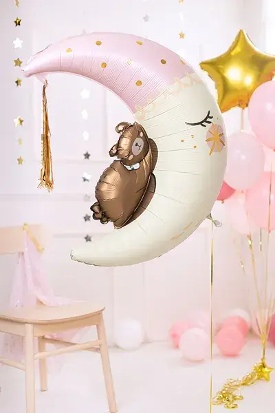 Aluminium ballon Beer zittend op de maan, 80 x 98 cm