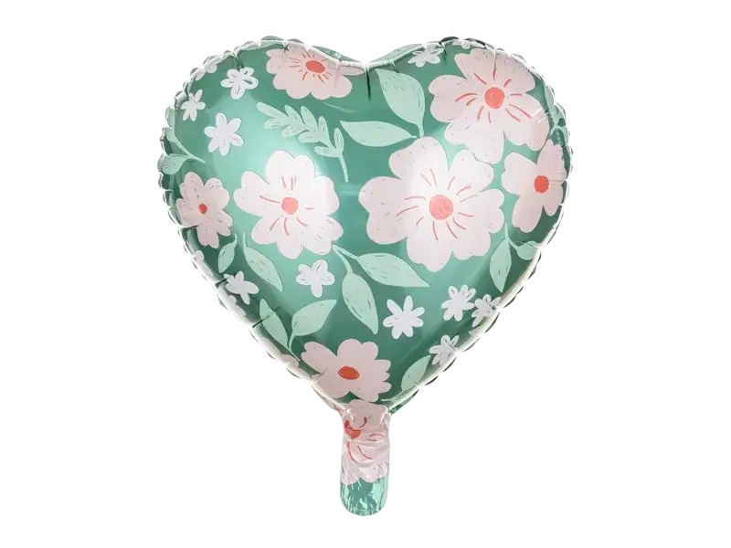 Groene hartballon met bloemen 45 cm