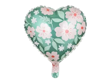 Groene hartballon met bloemen 45 cm