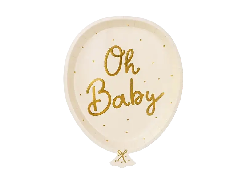 6 Oh baby crème babyshower bordjes, 17,5 x 22 cm
