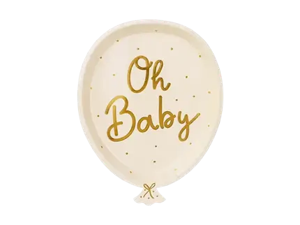 6 Oh baby crème babyshower bordjes, 17,5 x 22 cm