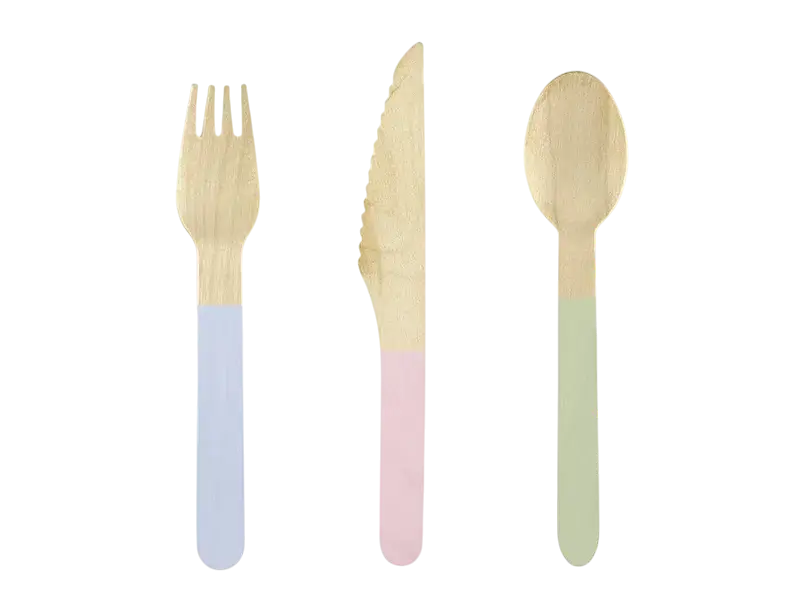 18 pastel houten couverts