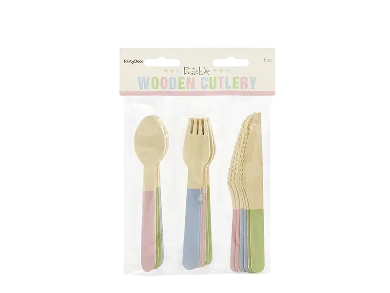 18 pastel houten couverts