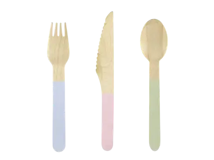 18 pastel houten couverts