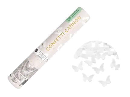 Confetti kanon met witte vlinders 20 cm