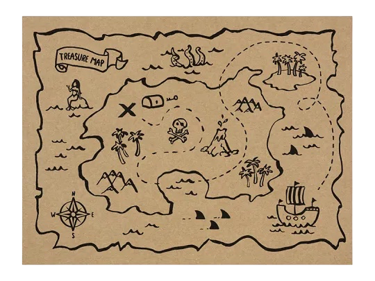 6 placemats met piratenschatkaart