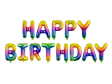 Veelkleurige ballonnen met Happy birthday letters