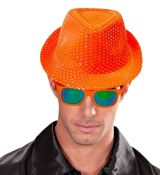 Neon oranje hoed met pailletten