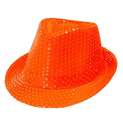 Neon oranje hoed met pailletten