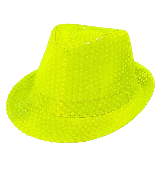 Neongeel hoedje met pailletten