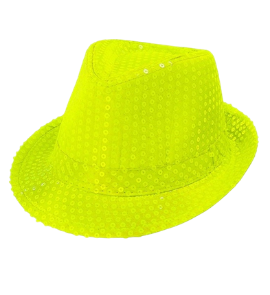 Neongeel hoedje met pailletten
