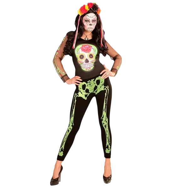 Fluorescerend groene skelet legging maat S/M
