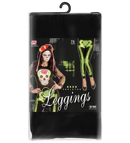 Fluorescerend groene skelet legging maat S/M