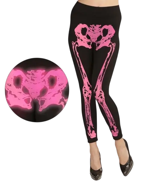 Roze fluorescerende skelet legging maat S/M