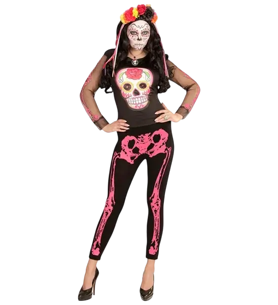 Roze fluorescerende skelet legging maat S/M