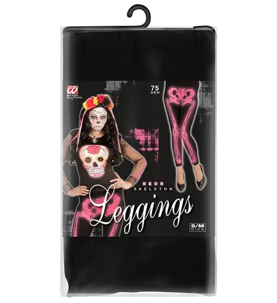 Roze fluorescerende skelet legging maat S/M