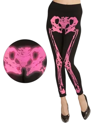 Roze fluorescerende skelet legging maat S/M